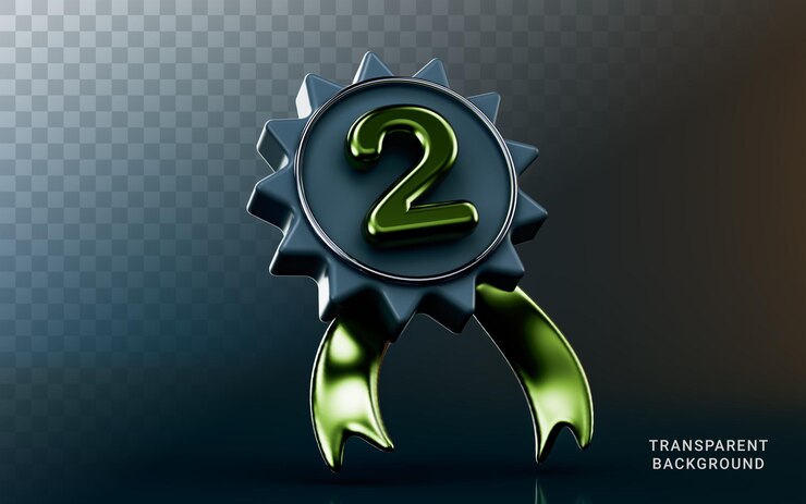PSD icona del badge di 2a classifica su sfondo scuro concetto di rendering 3d per vincere il simbolo del segno del nastro del premio