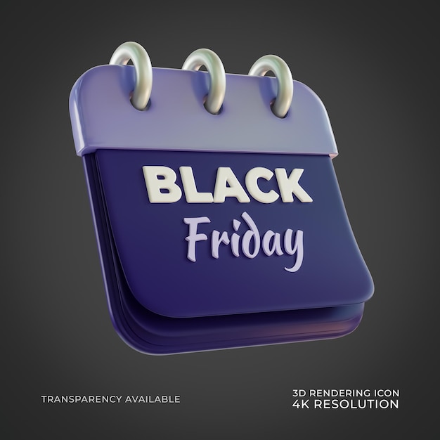 Icona del calendario del Black Friday isolata con rendering 3D