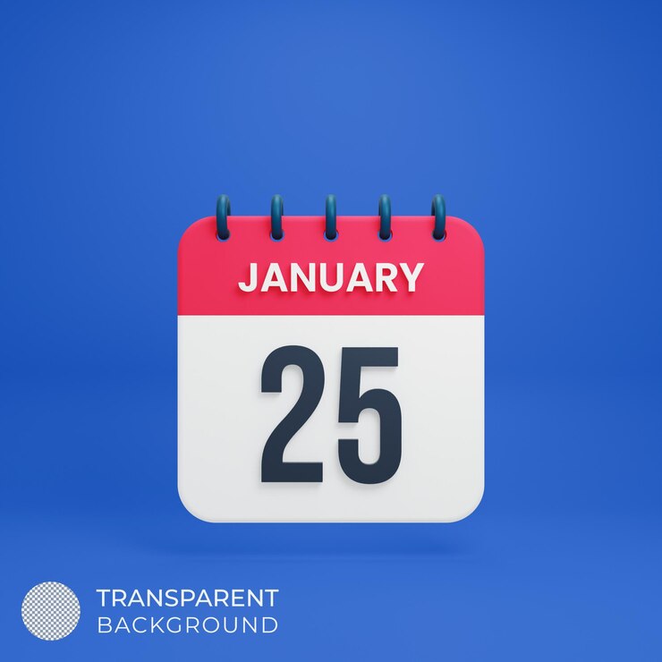 PSD icona del calendario realistico di gennaio illustrazione 3d data 25 gennaio