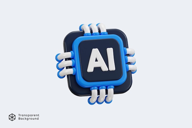 Icona del chip 3D Ai per l'intelligenza artificiale Icona dell'illustrazione vettoriale di rendering 3D