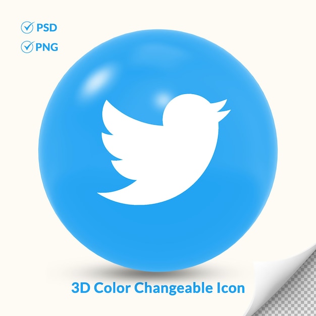 Icona del logo twitter rotondo modificabile in 3D di colore