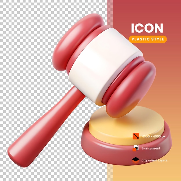 icona del martello colore rosso morbido in stile plastico 3D