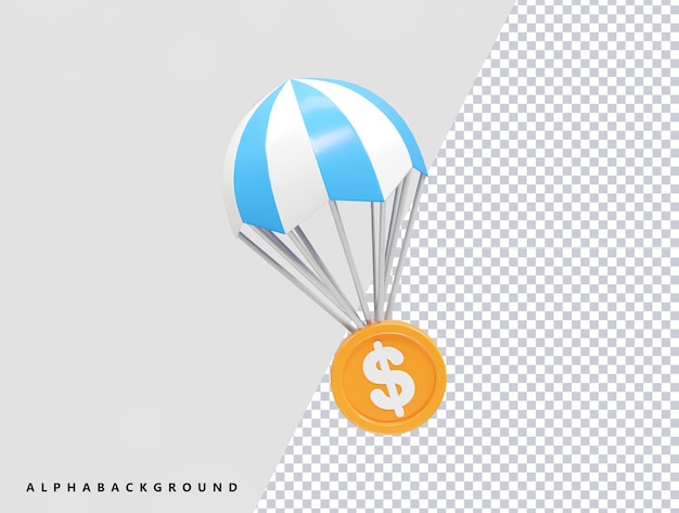 Icona del paracadute illustrazione 3D elemento di rendering 3D