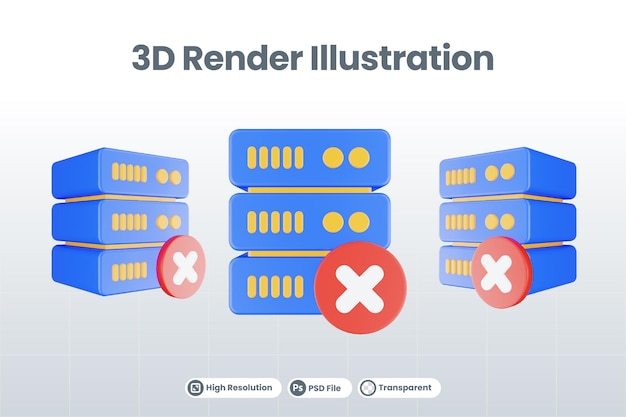 Icona del server di database di rendering 3D con icona a croce isolata