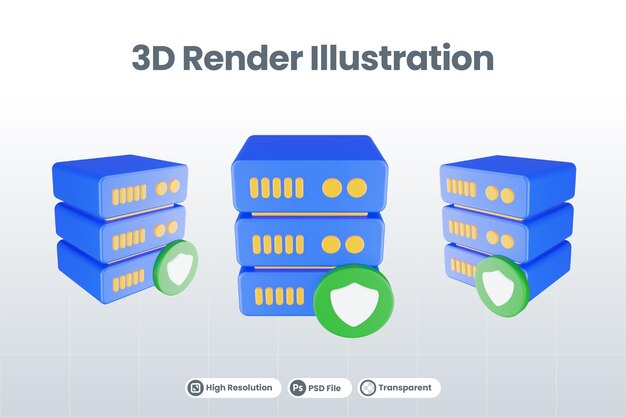 Icona del server di database di rendering 3D con icona di protezione isolata