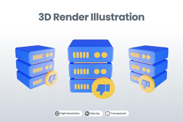Icona del server di database di rendering 3D con icona diversa da quella isolata