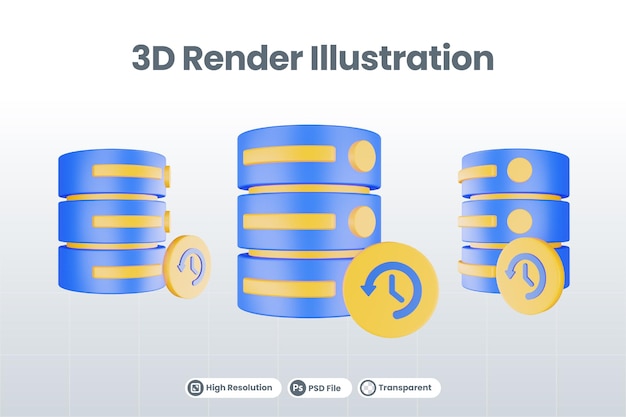Icona del server di database di rendering 3D con icona in attesa isolata
