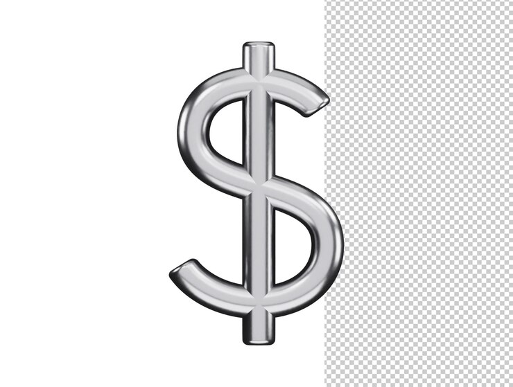 PSD icona del simbolo del dollaro d'argento illustrazione vettoriale del rendering 3d