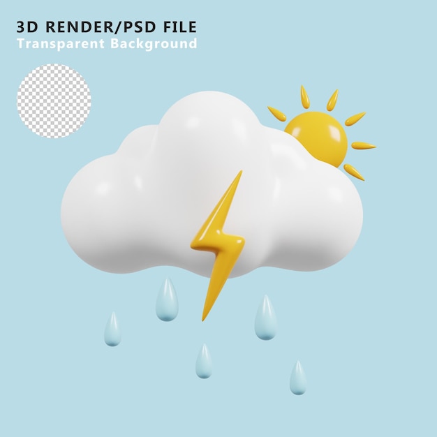 Icona del sole temporale Previsioni del tempo Segno meteorologico Rendering 3D PSD Premium