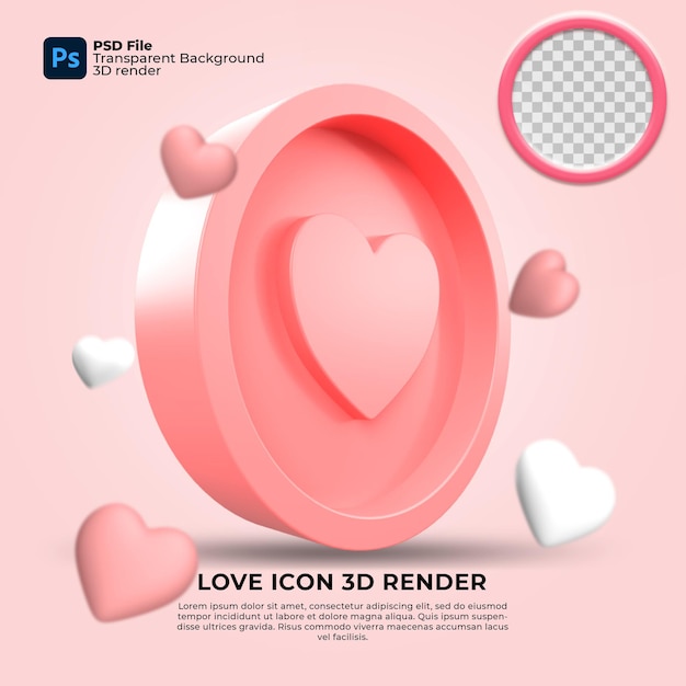 icona dell'amore 3d render con elementi