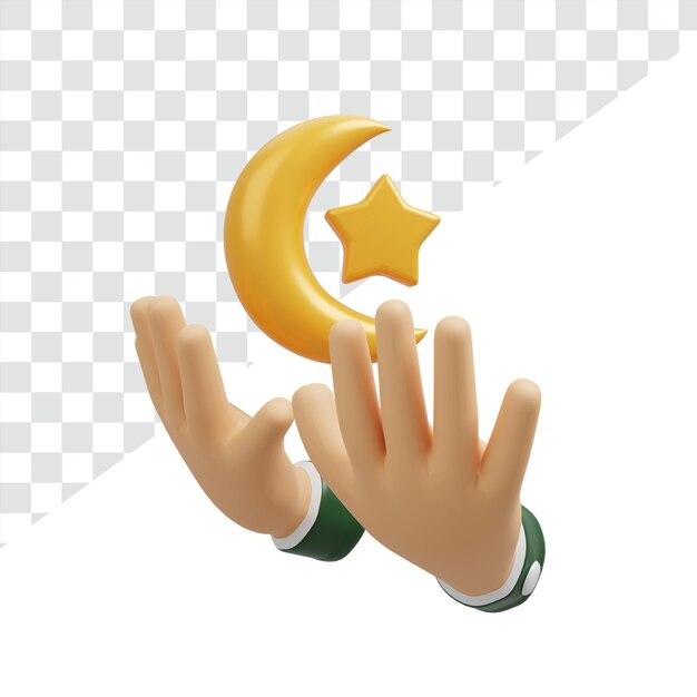 Icona dell'elemento islamico 3d Ramadan, mani in preghiera