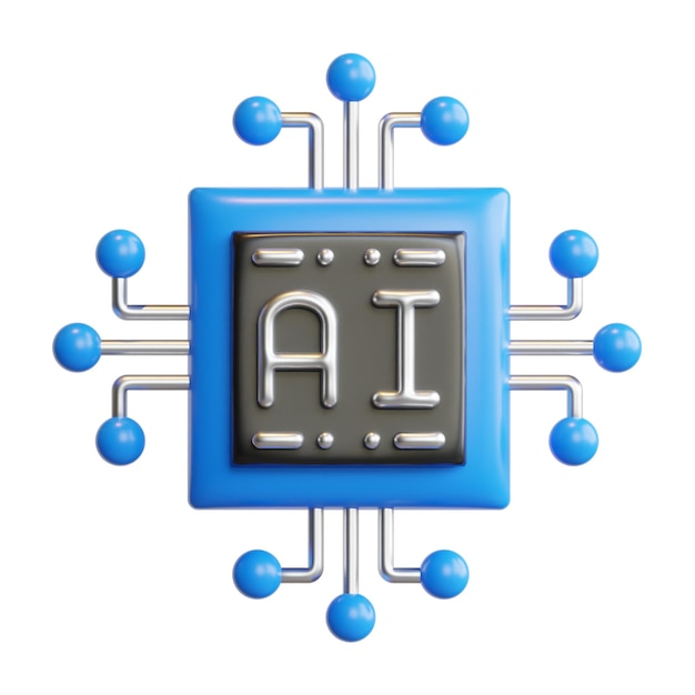 icona dell'illustrazione del rendering di alta qualità del concetto di intelligenza artificiale del chip 3d