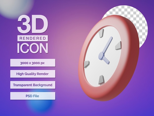 Icona dell'orologio con rendering 3D