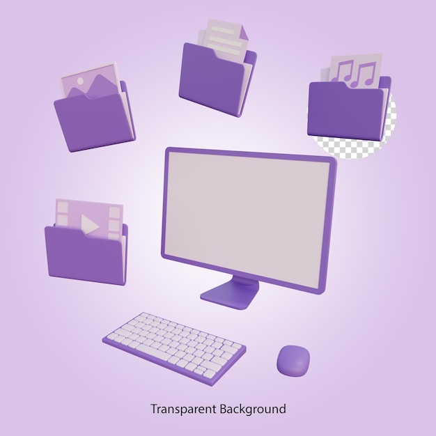 Icona della cartella e del dispositivo del computer viola 3D