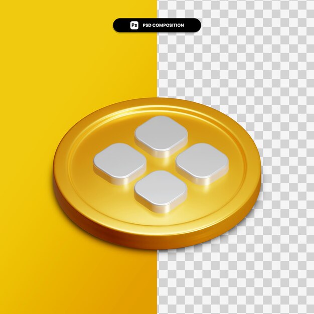 Icona della categoria di rendering 3D sul cerchio dorato isolato