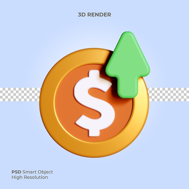 Icona della moneta con freccia su 3d rendering illustrazione isolato psd premium