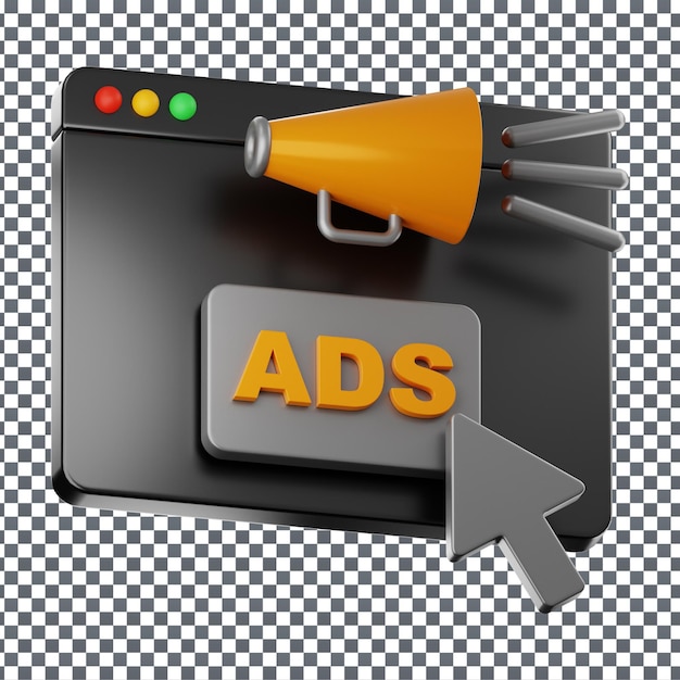 Icona di annunci PSD 3D su sfondo isolato e trasparente