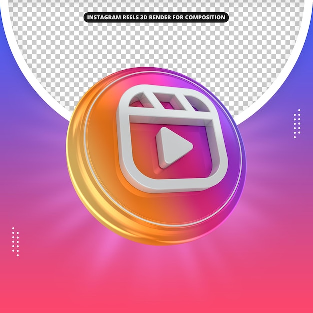Icona di bobine di Instagram 3d rendering per composizione