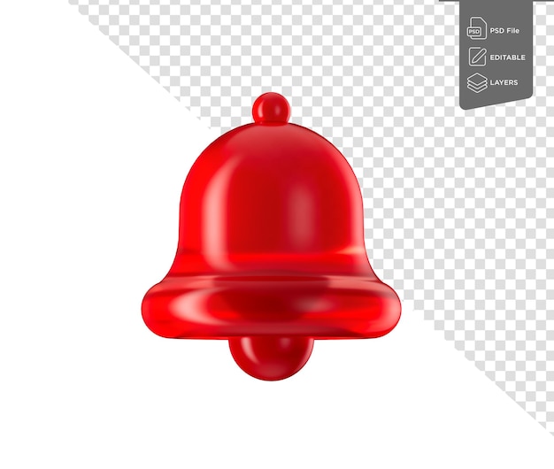 Icona di campana rossa 3D con una finitura liscia lucida e un clapper all'interno Illustrazione 3D