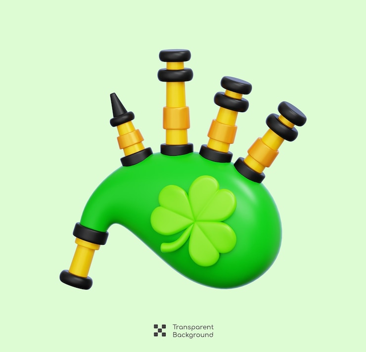 PSD icona di cornamusa verde con simbolo di trifoglio per le celebrazioni del giorno di san patrizio rendering 3d