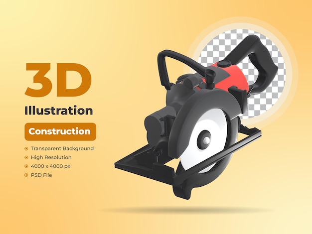 Icona di costruzione 3D a sega circolare con sfondo trasparente