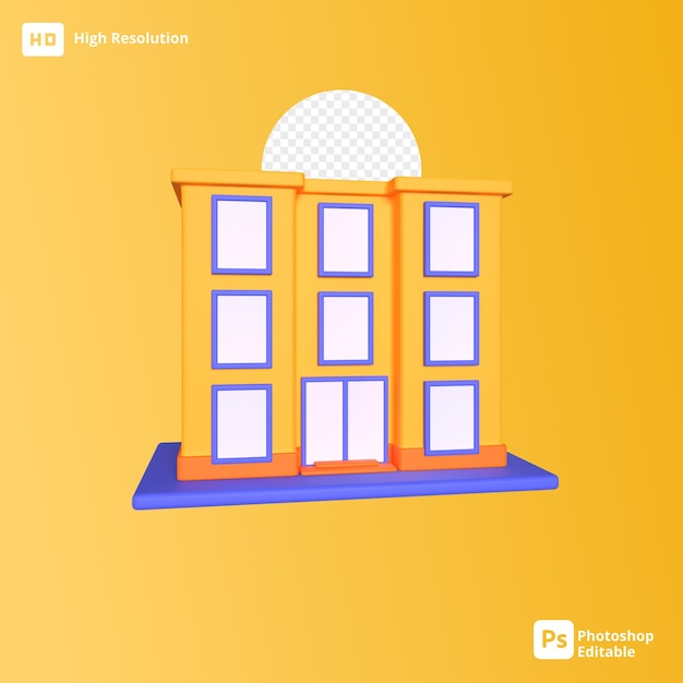Icona di edificio di ufficio 3D con cicli di rendering e sfondo trasparente