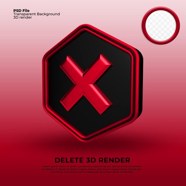 Icona di eliminazione rendering 3D