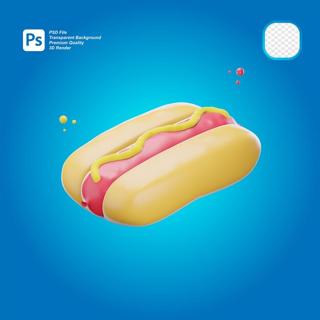 Icona di hotdog di cartone animato 3D isolata su uno sfondo trasparente illustrazione 3D