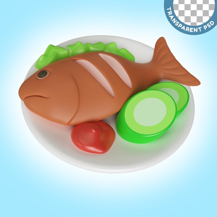 PSD icona di illustrazione 3d di pesce cotto
