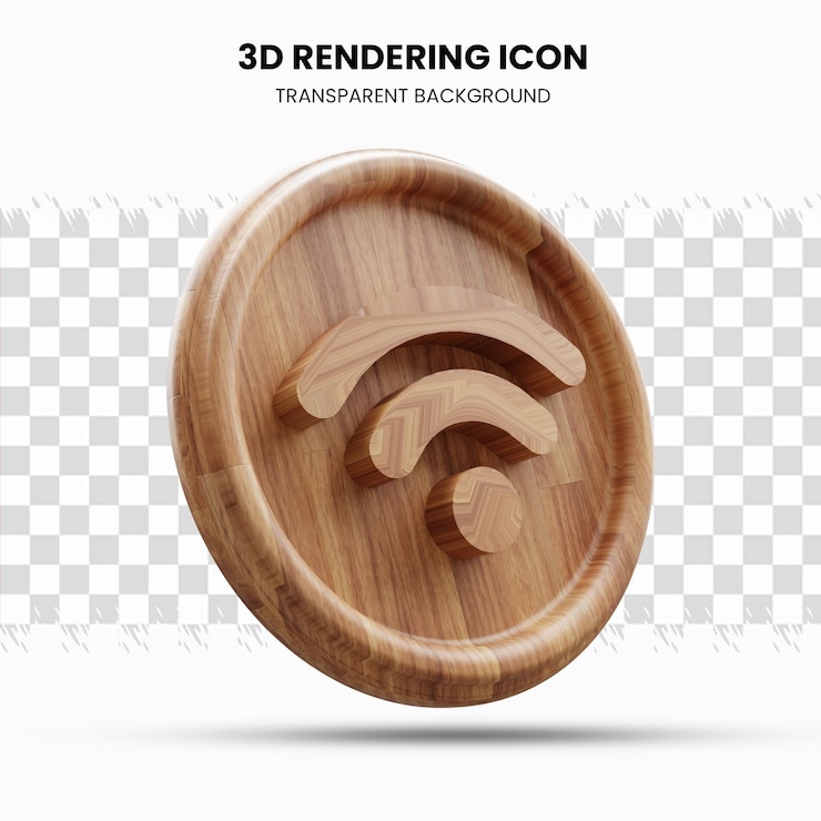 Icona di legno del segnale Wi-Fi nel rendering 3d