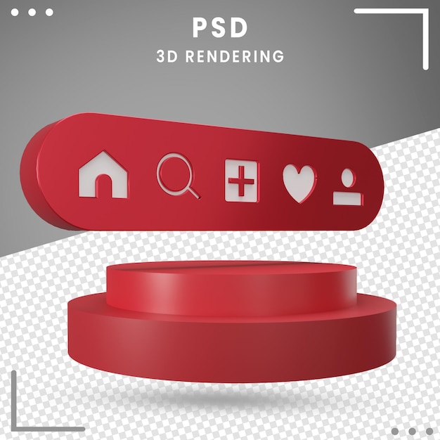 Icona di logo ruotata 3D Home Instagram isolato nel rendering 3d