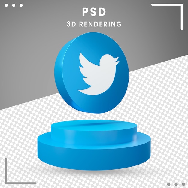 Icona di logo ruotato blu 3D Twitter isolato