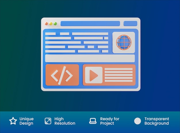 Icona di rendering 3D della pagina Web