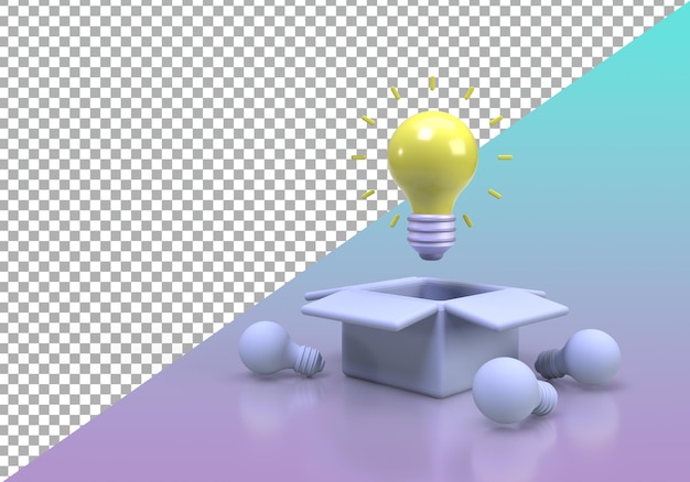 Icona di rendering 3D dello sfondo dell'illustrazione della lampadina gialla per il concetto di idea aziendale