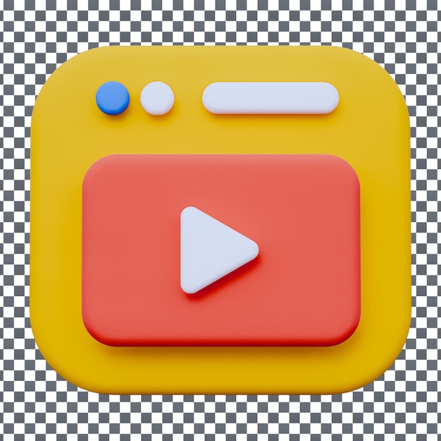 Icona di riproduzione video PSD 3D su sfondo isolato e trasparente