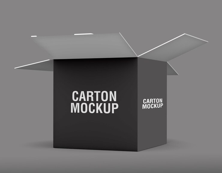 Icona di scatola di cartone 3D isolata su sfondo grigio Render delivery cargo box carton mockup