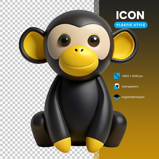 icona di scimmia colore nero e giallo in stile 3D in plastica