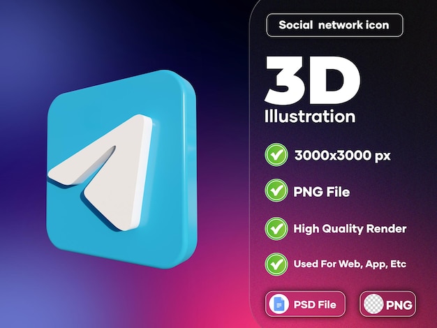 Icona di telegramma 3d rendering di alta qualità realistico