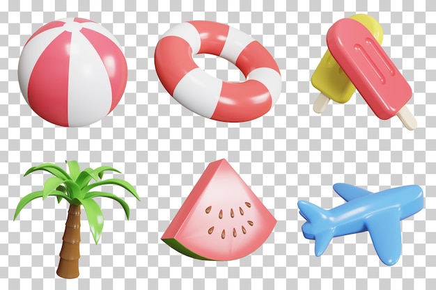 icona di vacanze estive 3d impostata su sfondo trasparente
