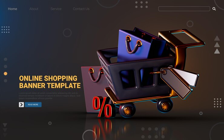 PSD icona di vendita dello shopping online con tag percentuale della borsa del carrello su sfondo scuro concetto di rendering 3d per l'acquisto
