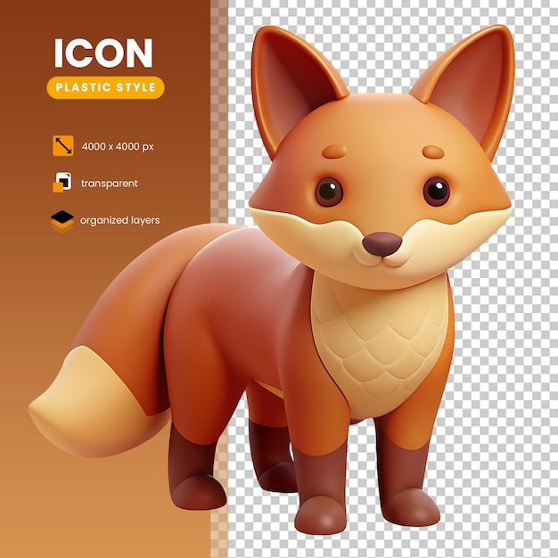 icona di volpe carina colore marrone in stile 3D in plastica