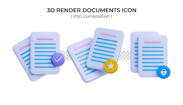 Icona documenti Pila di fogli di carta Documento confermato o approvato Icona aziendale Rendering 3d