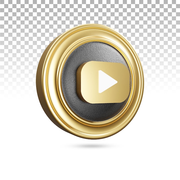 Icona dorata di youtube nel rendering 3d