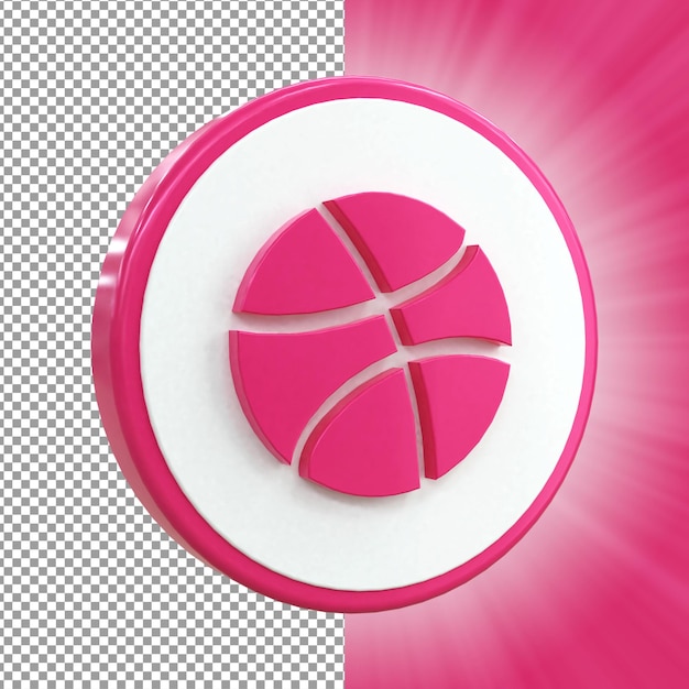 Icona Dribbble 3d Social Media Icona 3d lucida colorata rendering 3d per la composizione