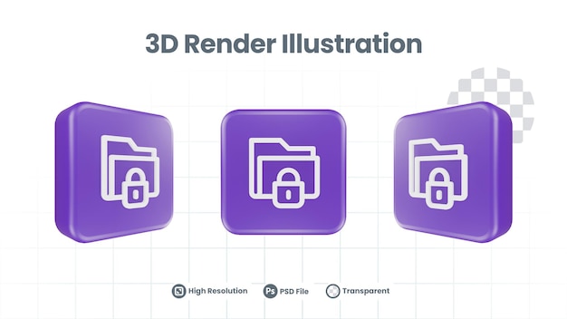 Icona file bloccato rendering 3D per la promozione sui social media dell'app mobile Web
