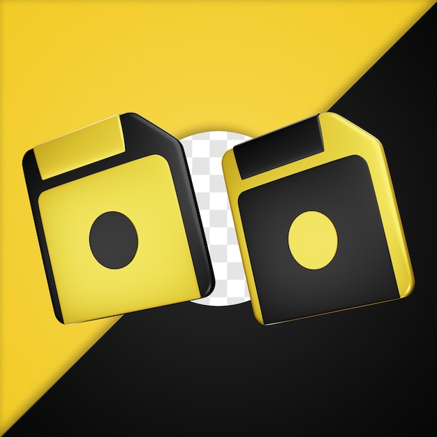 Icona floppy nera e dorata con rendering 3D