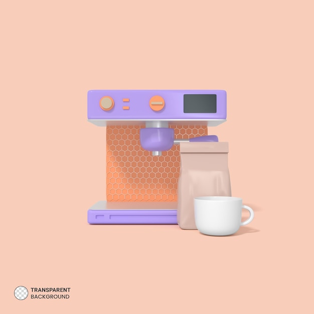 Icona isolata del rendering 3d della caffettiera