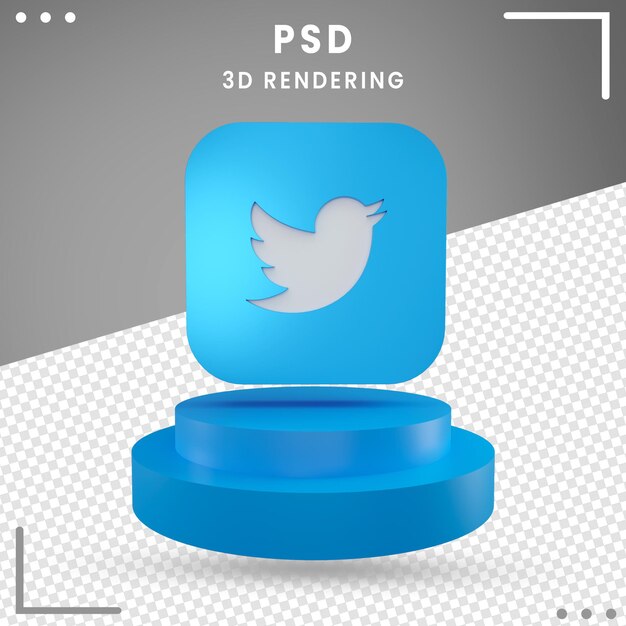 Icona logo ruotato 3d blu Twitter isolato