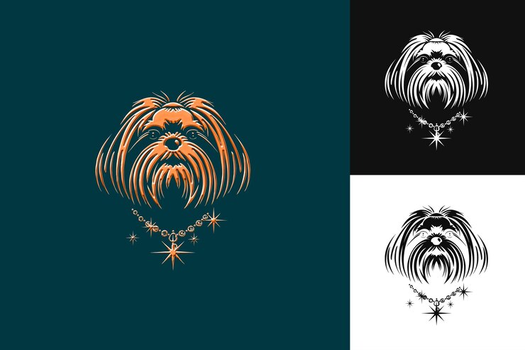 PSD icona maltese faccia di cane raffinata con un mantello bianco setoso e un disegno artistico vettoriale animale illustrato