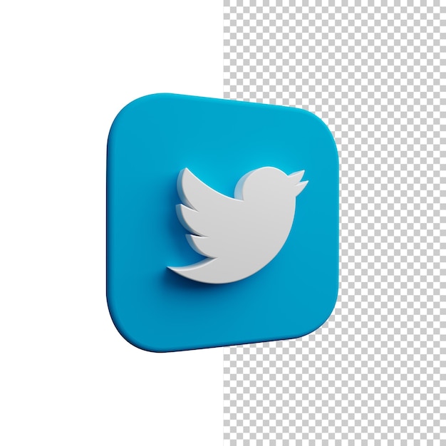 Icona Twitter renderizzata in 3D ad alta risoluzione su uno sfondo trasparente